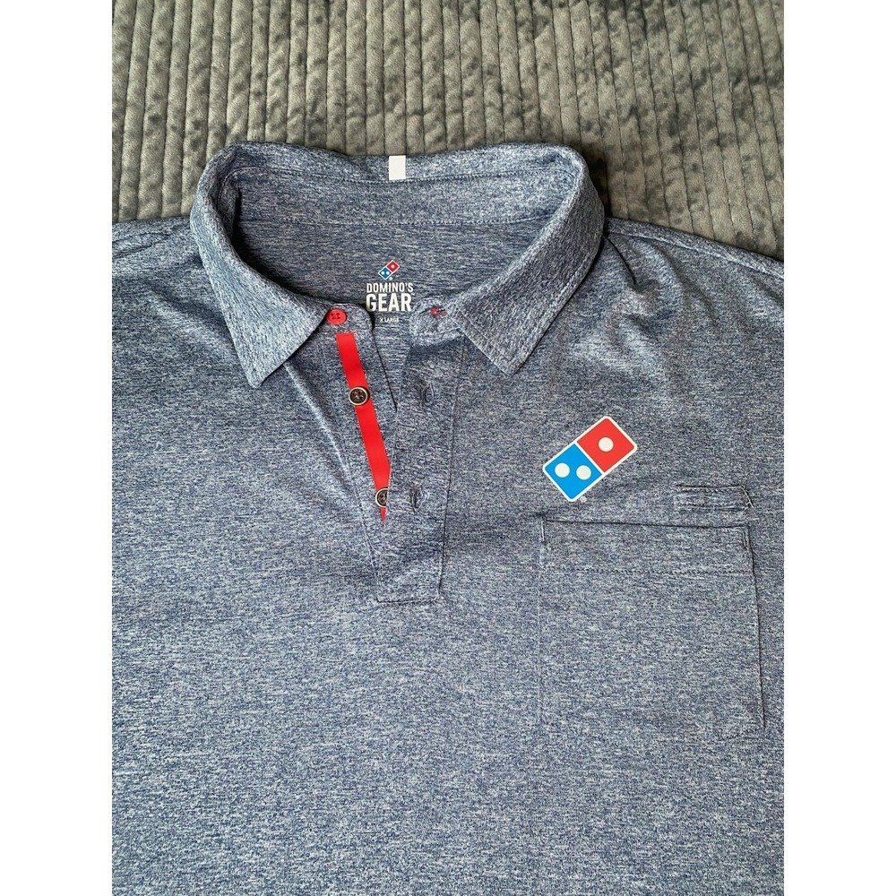 Domino's Gear Uniform Polo Shirt Mens XL Medium Heather Blue Stretch Pocket NWT